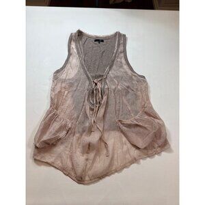 Ryu Sheer Pink & Beige Overlay Tank Top With Pockets Medium (FF155)